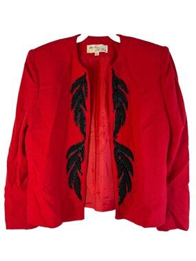 Vintage 80s Adolph Schuman Lilli Ann Blazer Jacket Embellished Red Wool